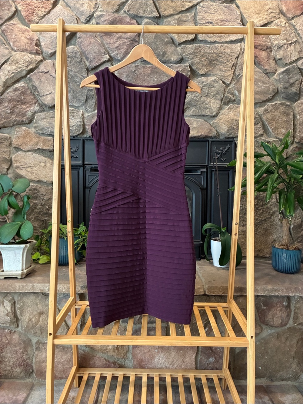 Calvin Klein Sleeveless Textured Midi Dress in Plum